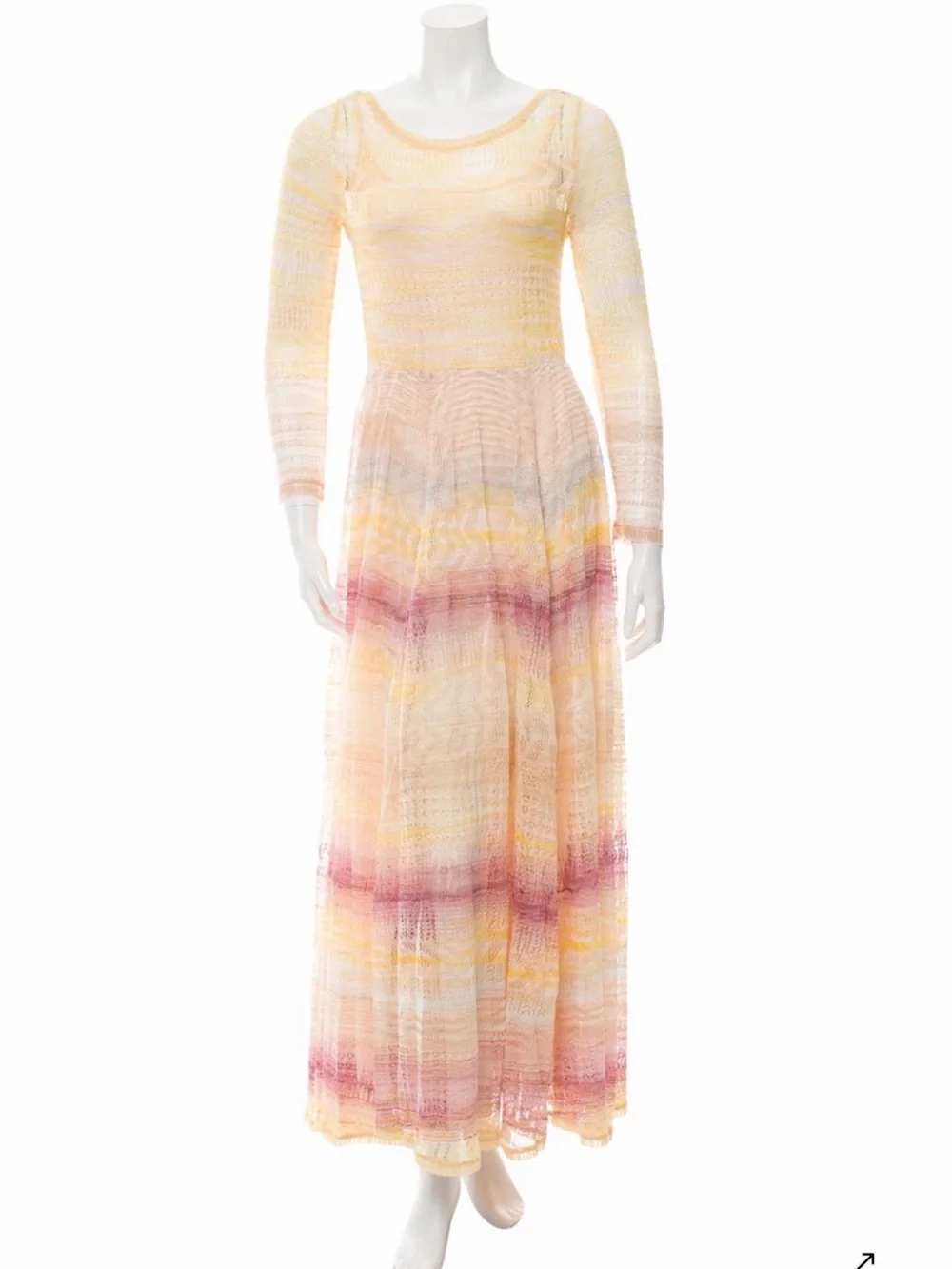 Missoni Orange Label Striped Long-Sleeve Maxi Dress in Peach, Pink and Yellow - Picture 2 of 5